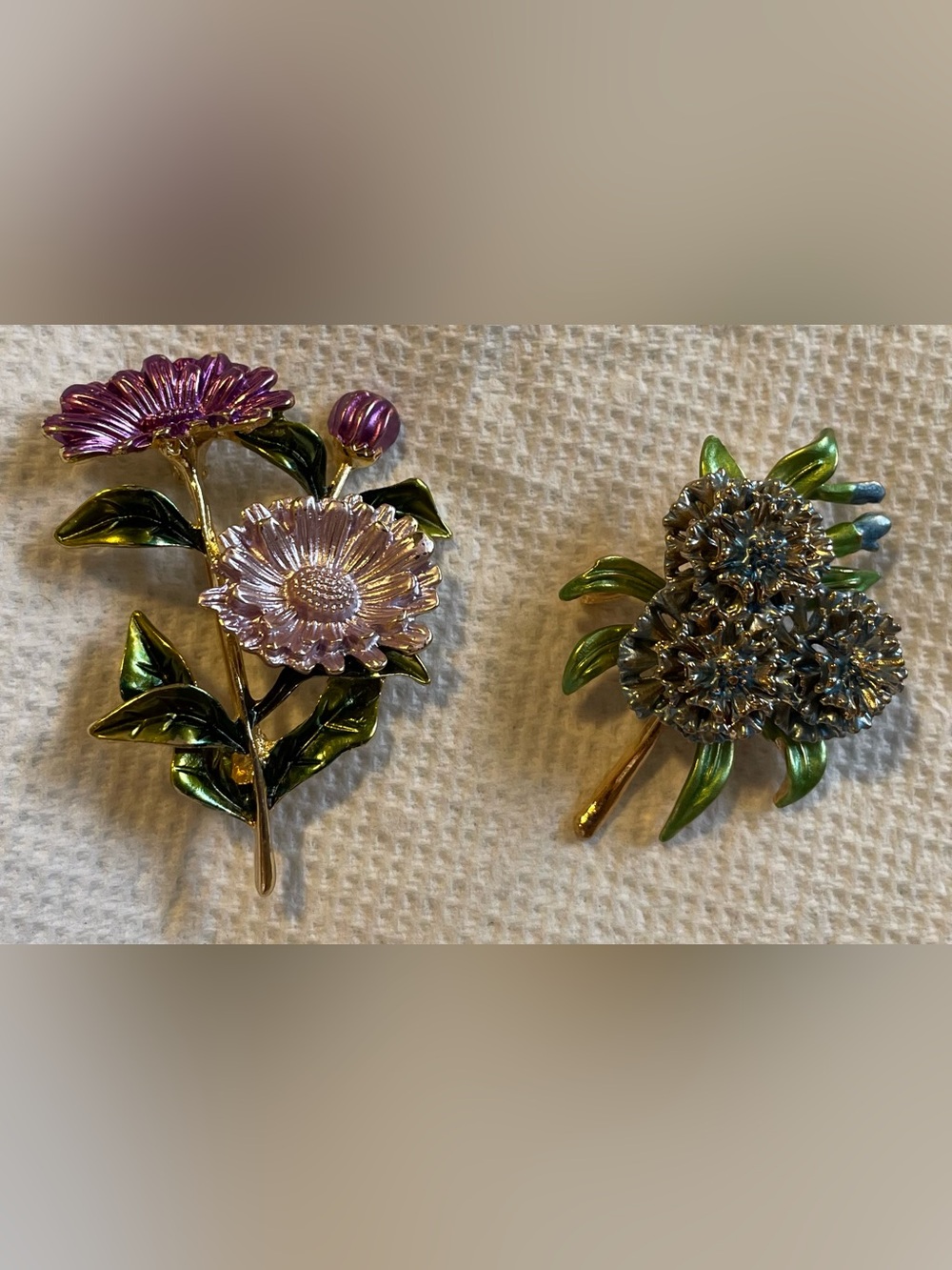 Floral Enamel Brooch - Purple & Green Flower Pin